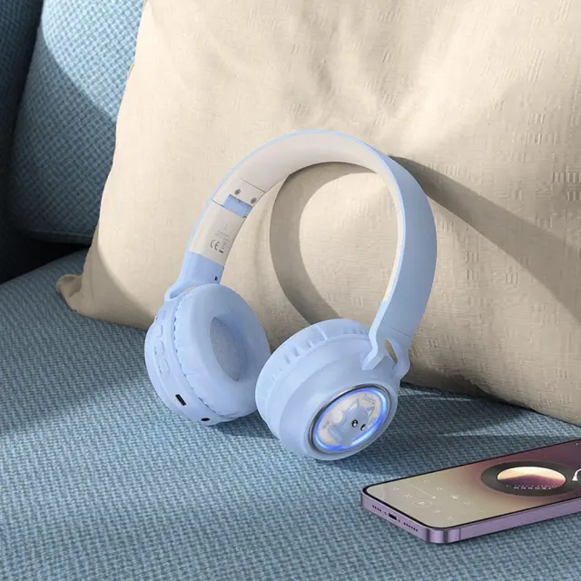 Hoco Ασύρματα/Ενσύρματα Over Ear Ακουστικά Μπλε W50 3