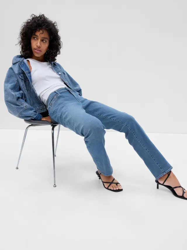 Μπλε Mid Rise Classic Straight Leg Jeans Παντελόνι με Washwell medium masco
