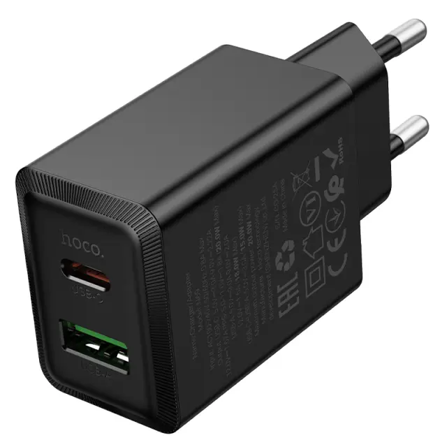 Φορτιστής Ταξιδίου Hoco N69 Nuevo PD20W QC3.0A 5V με 2 Εξόδους Φόρτισης 1xUSB-C και 1xUSB-A Μαύρος 3