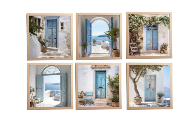 Θέμα (island ) 6 Κάδρα 37x37cm 6 κορνίζες ξύλινες χρώμα φυσικό ξύλο θέμα με πλαστικοποίηση (Κ 2033/69+ island)