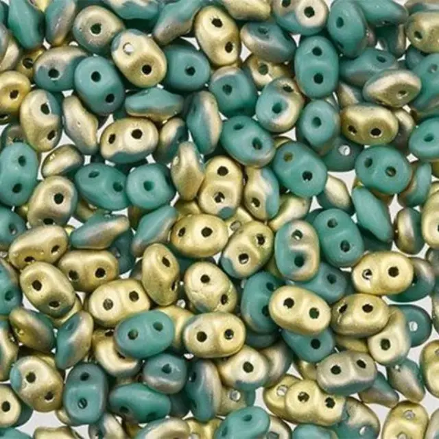 Χάντρα Superduo - Opaque Matte Green Turquoise/Fool's Gold - 2.5x5mm ~7gr