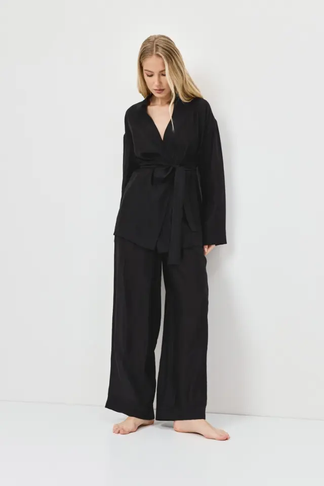 Aruelle Noir Set Long Κιμονό Με Παντελόνι Μαύρο - 2XL 3