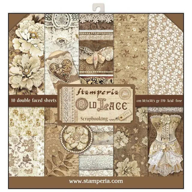 Σετ 10 Χαρτιά Scrapbooking Stamperia Διπλής Όψης - Old Lace - 30x30cm