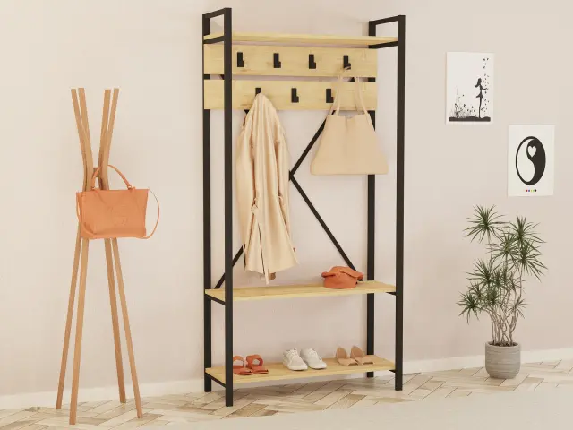 ΕΠΙΠΛΟ ΕΙΣΟΔΟΥ FB98943.01 NATURAL WOOD & ΜΑΥΡΟ 90x34x180 εκ. 3