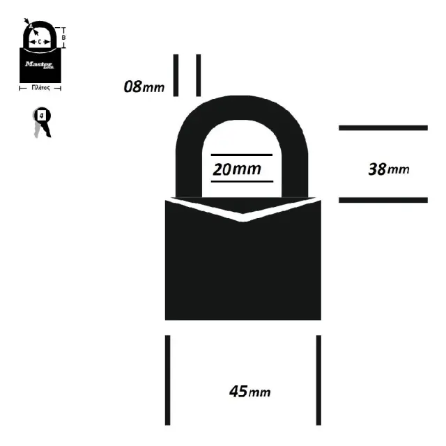 Λουκέτο MASTER LOCK EXCELL Βαρέου τύπου μακρύλαιμο - 45mm M1DLF 2