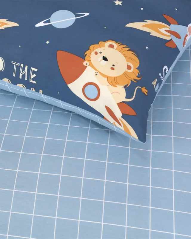 Σετ Σεντόνια 160x260 Μονά Kocoon Space Heroes Blue-Ciel 100% βαμβακερόΧωρίς Λάστιχο 2