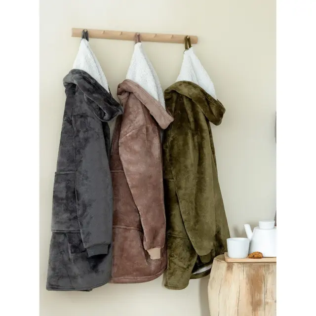Κουβέρτα Με Μανίκια Και Κουκούλα 90x100 Palamaiki Huhu 2 Flannel-Sherpa- Khaki 2