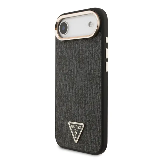 Guess PU Leather 4G Strass Triangle Logo Gold Frame MagSafe Case for iPhone Air Black 2
