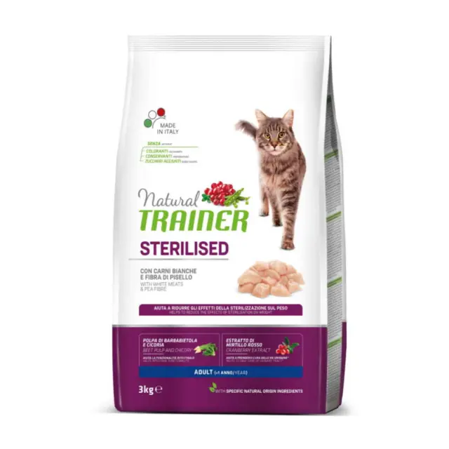 Natural Trainer Low Grain Cat Adult Sterilised Λευκά Κρέατα 3Kg Μονόχρωμο
