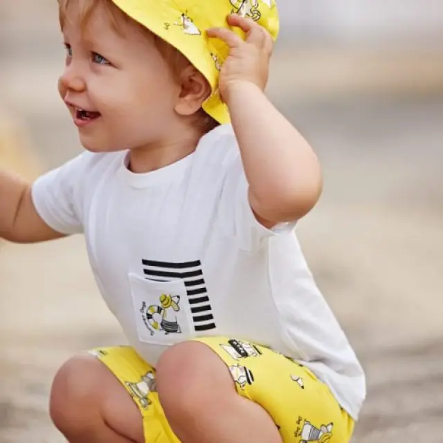 Baby 6 μηνών έως 4 ετών Σετ 2 τεμαχίων με μπλούζα και μαγιό λεμονί - 12M 2