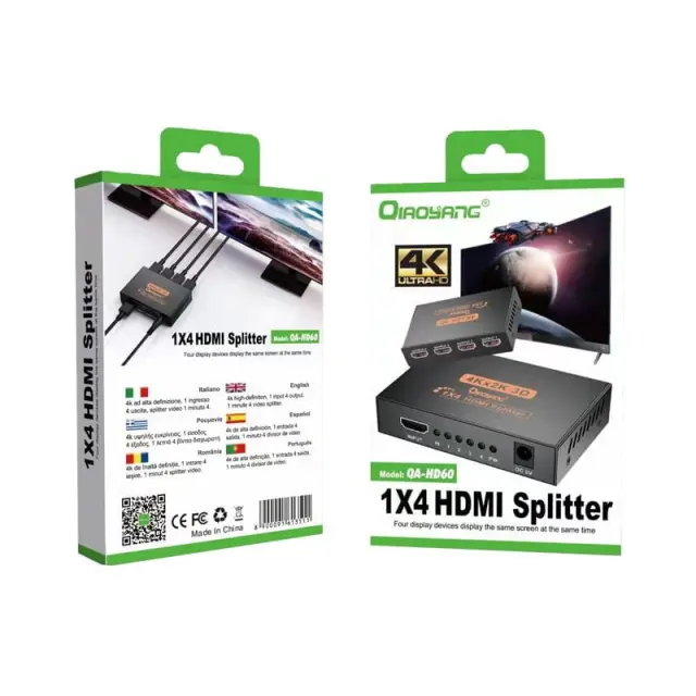 Qiaoyang HDMI splitter 1x4 Διαχωριστής σήματος από 1 είσοδο σε 4 εξόδους QA-HD60 5709
