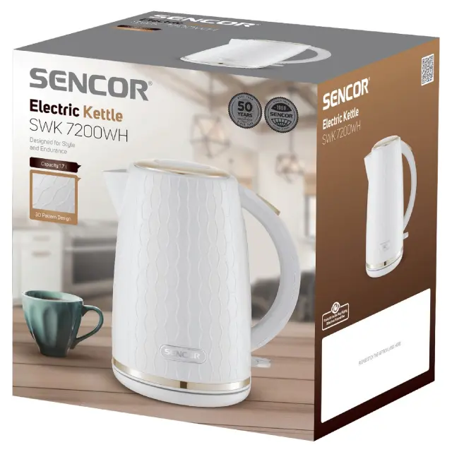 Βραστήρας με 3D Pattern Design 1,7lt 2200W Sencor SWK 7200WH Λευκό 2