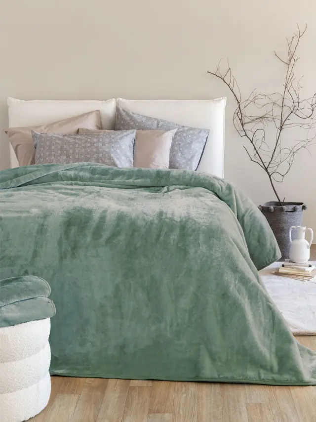 Κουβέρτα 160x220 Μονή Βελουτέ 550gsm Palamaiki Dream Velour 3 100% Πολυέστερ- Olive