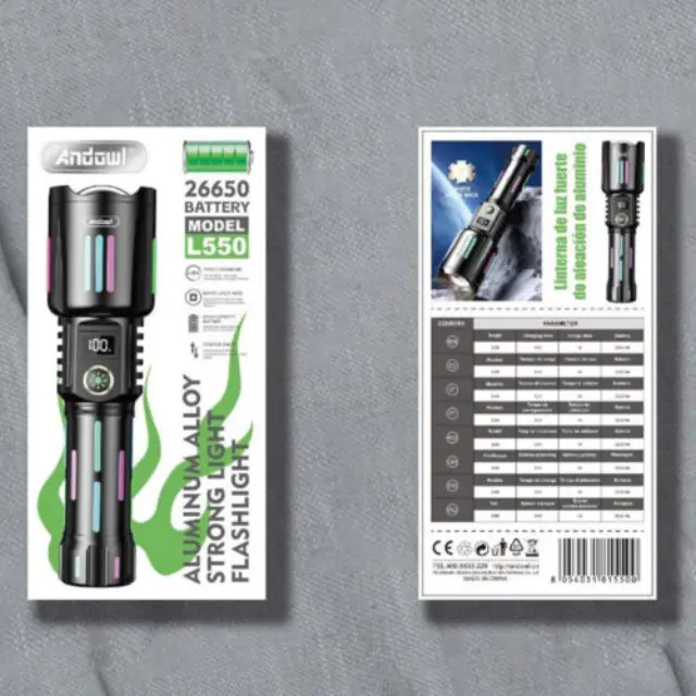 Andowl Επαναφορτιζόμενος Φακός LED 26650mah σε Μαύρο Χρώμα L550 2