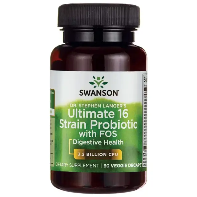 Swanson Ultimate 16 Strain Probiotic with FOS 3.2 BILLION CFU 60 Veg Caps (087614190518)