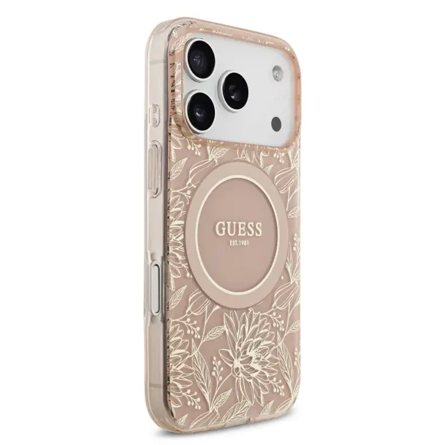 Guess IML Flowers Allover Strap MagSafe Case for iPhone 17 Pro Pink 3