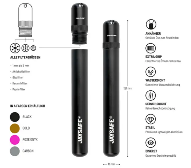 Jaysafe Κύλινδρος Αποθήκευσης Μεταλλικός Premium 11cm - Ανθρακί Carbon 2