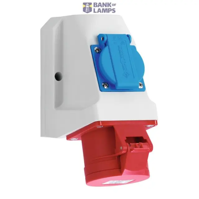 CEE wall socket combination, IP44, 16A, 5-pole, 400V, 6h, red, pre-wired
