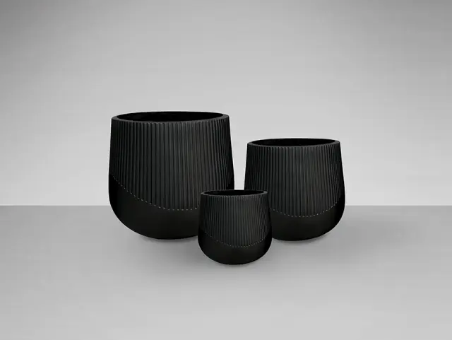 Kioto 495080 – Σετ 3 Διακοσμητικές Γλάστρες Μαύρες από Fiberglass & Ρητίνη Fiberclay Μαύρο