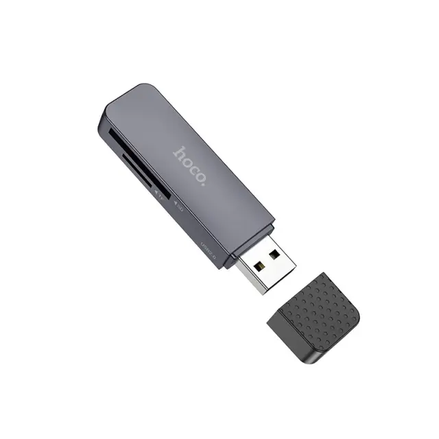 Αναγνώστης Κάρτας Μνήμης Hoco HB45 Spirit 2-σε-1 USB 2.0 έως 480Mbps και 2TB για Micro SD και SD Γκρι 3