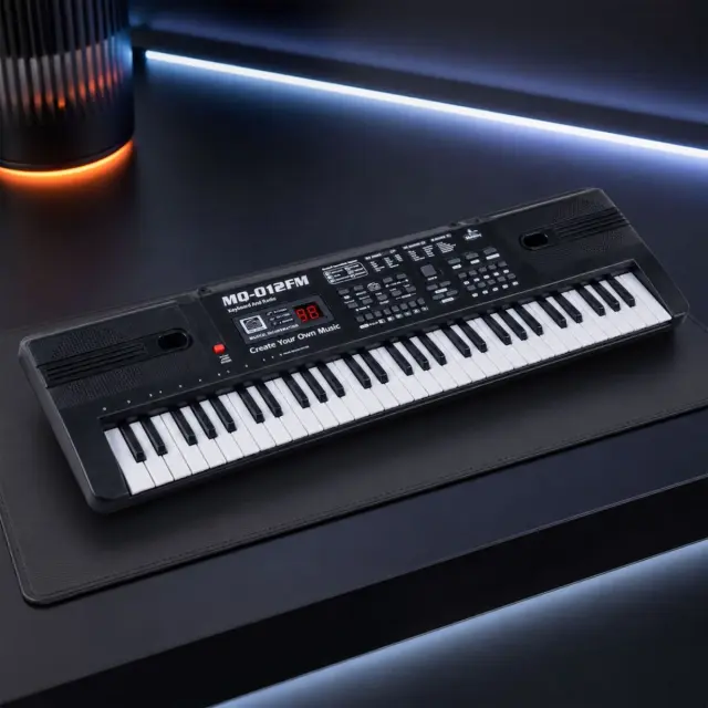MQ 012FM KEYBOARD electronic educational portable black 61-key instrument for children learning to play FM radio wired microphone built-in speaker headphone output set 2
