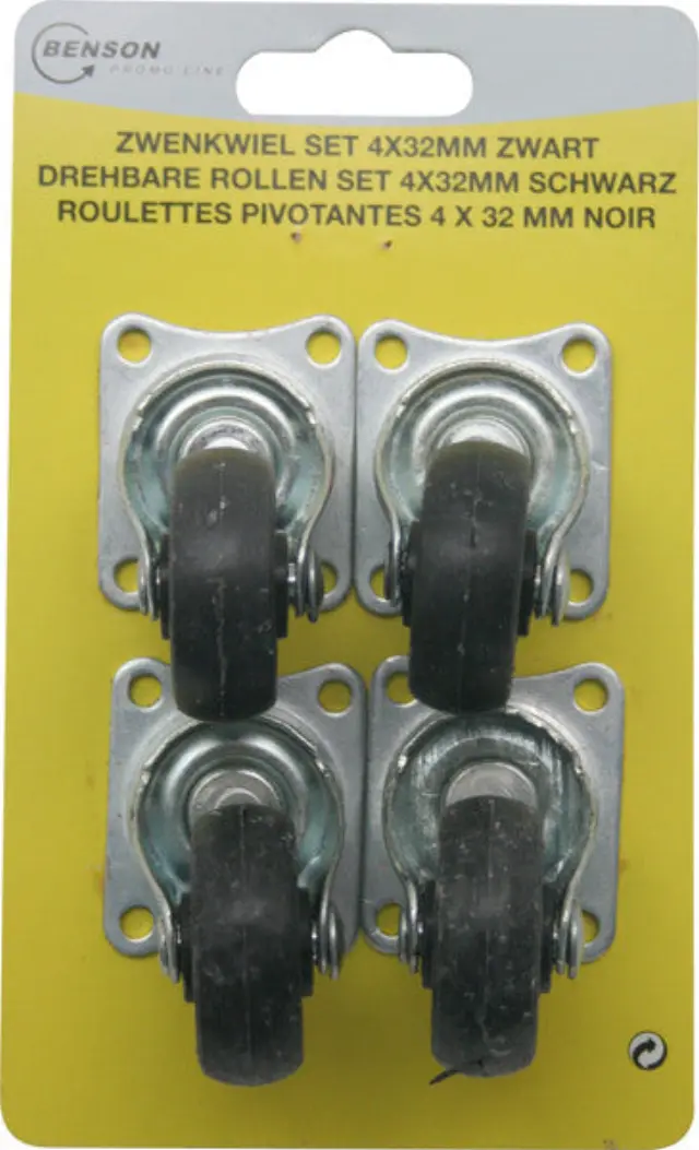 Swivel castor set 32 mm black 4 pieces