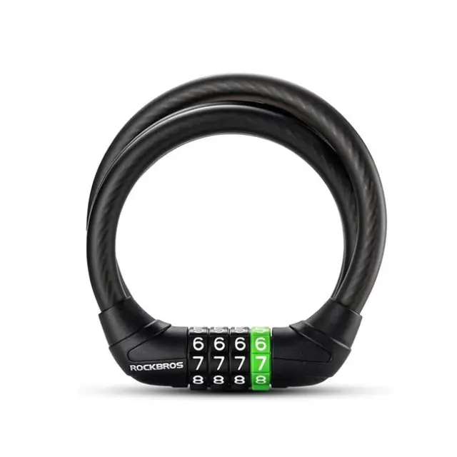 Rockbros Bicycle Lock with Code 87632 Steel Cable 115cm Black
