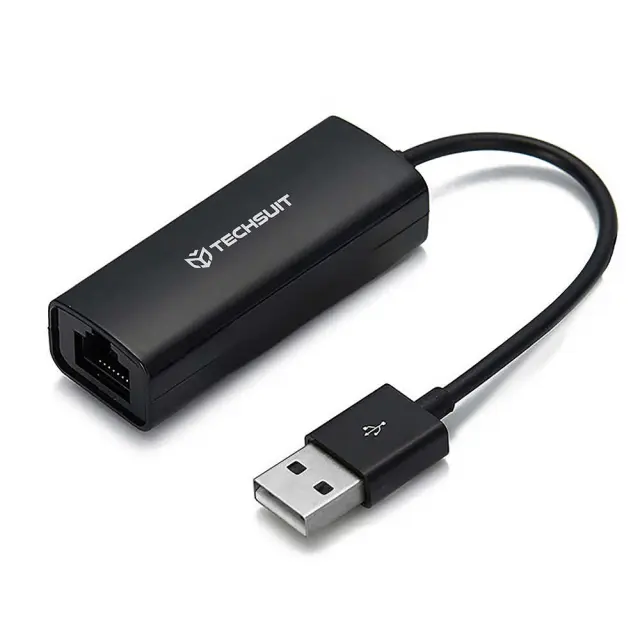 Techsuit - Ethernet Adapter NetLink (AC19) - USB Male to RJ45 LAN Port Female, 100Mbps, ABS - Black