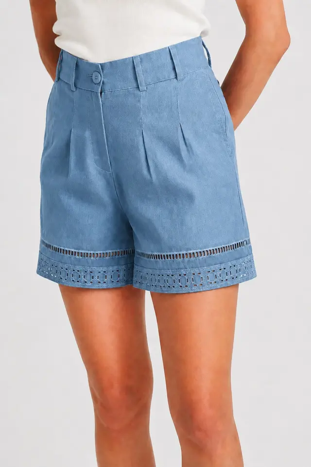 Ψηλόμεσο Σορτς με Δαντελένια Τρέσα NEMEA SHORTS - XS 2