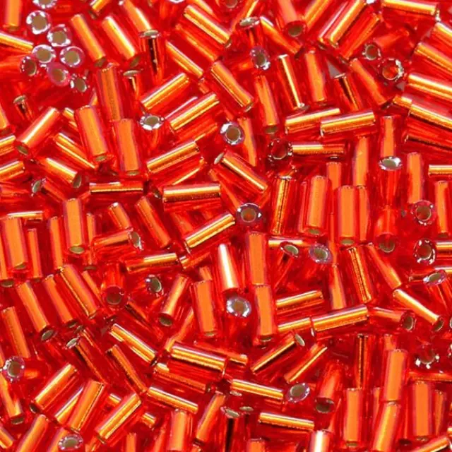 Χάντρα Miyuki Glass Bugles - 010 - Silver Lined Transparent Flame Red 3mm - 10gr
