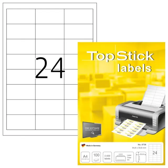 Αυτοκόλλητες Ετικέτες Topstick 64,6x33,8mm 24 ετικέτες/φύλλο 100 φύλλα 8736
