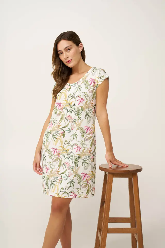 Καλοκαιρινό Αμάνικο Νυχτικό με Botanical Print Vamp 24151 GREEN LODEN 2