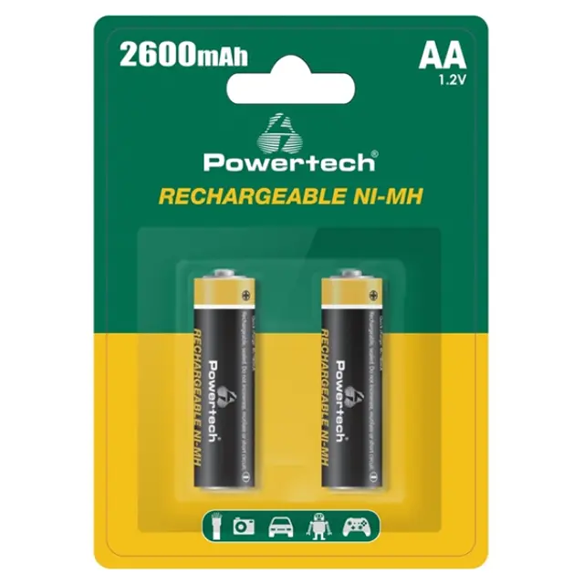 Επαναφορτιζόμενες Μπαταρίες Powertech Rechargeable NI-MH (2600mAh) AA PT-1404 (x2)