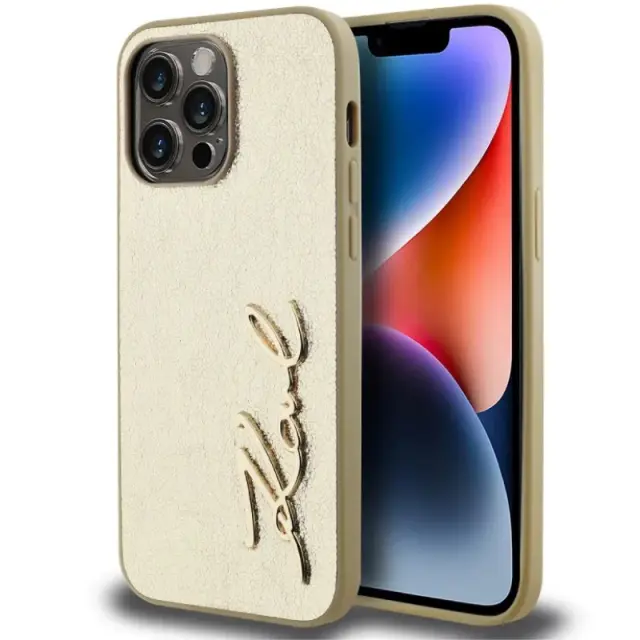 Karl Lagerfeld Wrinkled PU Signature Logo Case for iPhone 14 Pro Max Gold