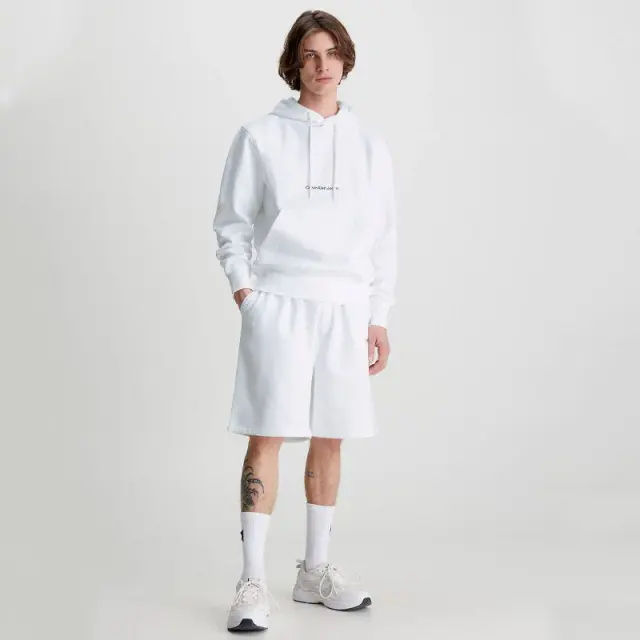 Calvin Klein - Ανδρικό Φούτερ με Κουκούλα και Τσέπες Institutional J30J322894-YAF Λευκό - 2XL
