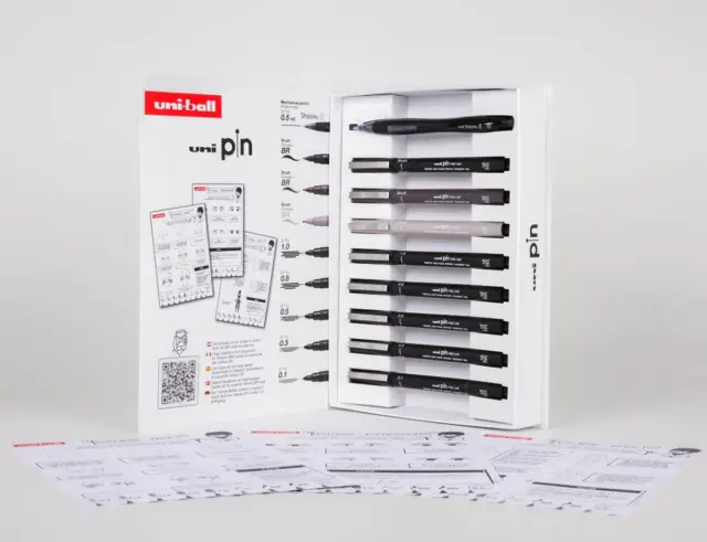 Μαρκαδόροι Σχεδίου Manga Uni PIN-200 Starter Case με πάχος μυτών 0.1/0.3/0.5/0.8/1.0mm/BR/0.5mm - 8 τεμάχιαUNI PIN 8P SET NO. 1 2