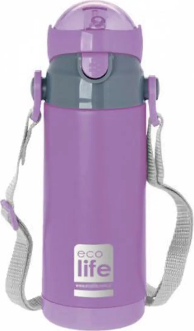 Ecolife Kids Thermos Lilac Ανοξείδωτο Παγούρι Θερμός με Καλαμάκι 400ml 3