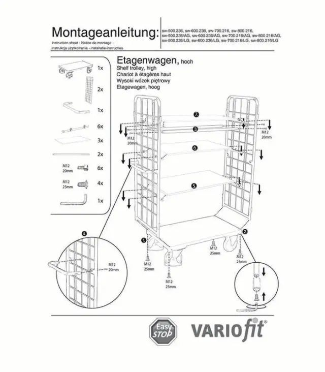 Variofit sw-500.236/AG Τρόλεϊ Μεταφοράς 4 Επιπέδων για Φορτίο Βάρους ως 400kg 3