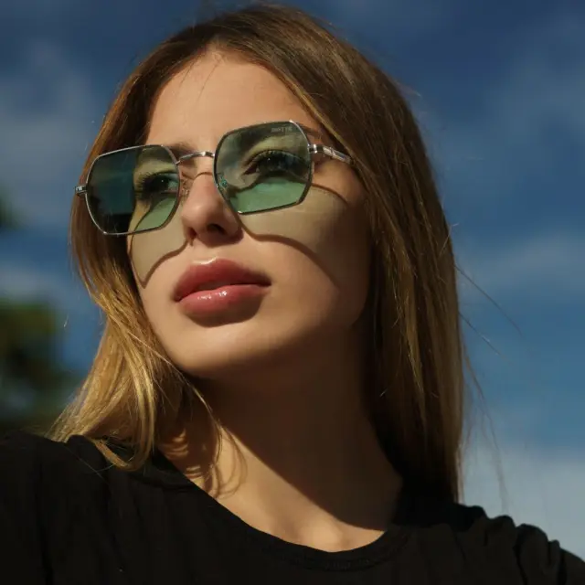Ghetto Retro Octagon Sunglasses Silver Frame For Women 3