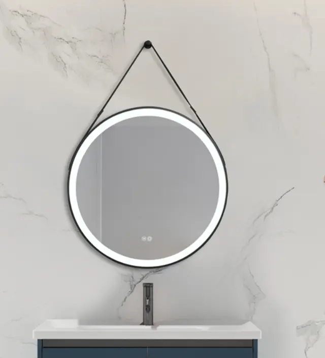 ΚΑΘΡΕΦΤΗΣ ΜΠΑΝΙΟΥ ΜΕ ΙΜΑΝΤΑ LED ΑΦΗΣ MIRRORLUX SELENE S-4676B ΣΤΡΟΓΓΥΛΟΣ Φ-800MM ΜΑΥΡΟΣ