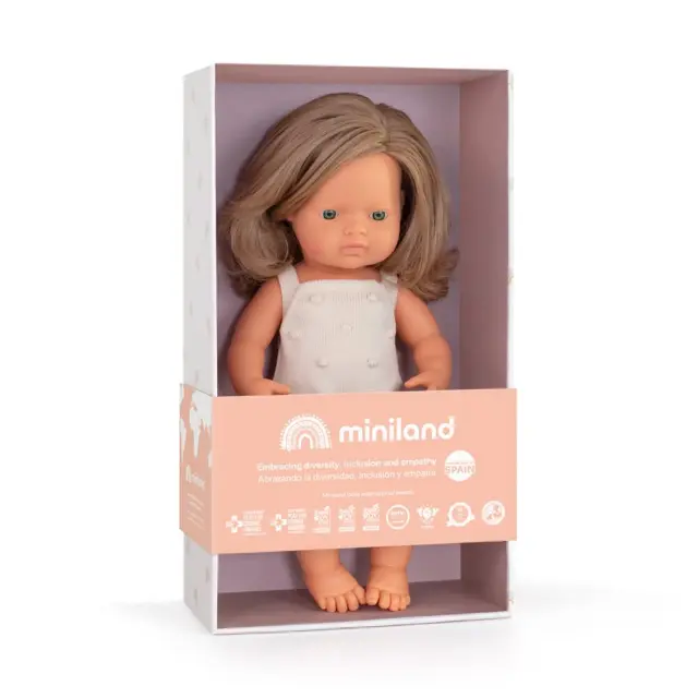 MINILAND DOLLS MINILAND ΚΟΥΚΛΑ ΚΑΥΚΑΣΙΑ 38 CM ΜΕ ΣΚΟΥΡΟ ΞΑΝΘΟ ΜΑΛΛΙ ΚΑΙ ΡΟΥΧΑΛΑΚΙΑ 2