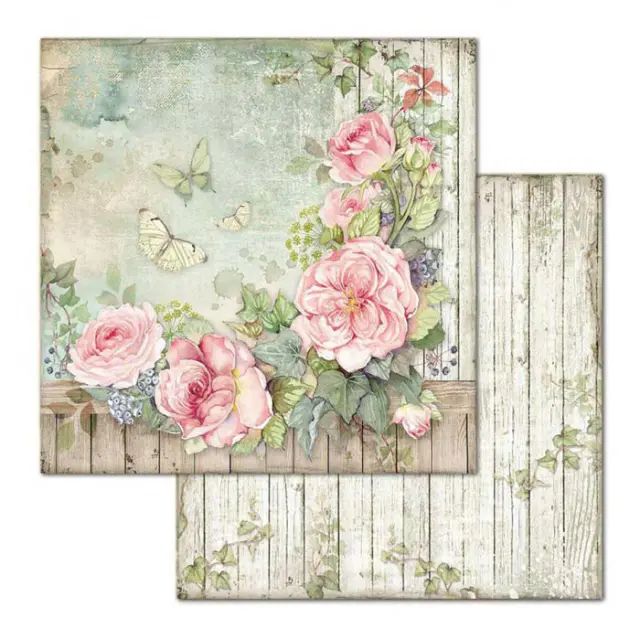 Χαρτί Scrapbooking Stamperia Διπλής Όψης - Fence with Roses - 31x30cm