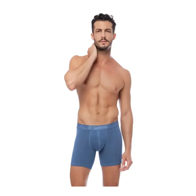 Mengear Basic Ανδρικό Βαμβακερό Long Boxer Εξωτερικό Λάστιχο 2τμχ Minerva - Μπλε ραφ