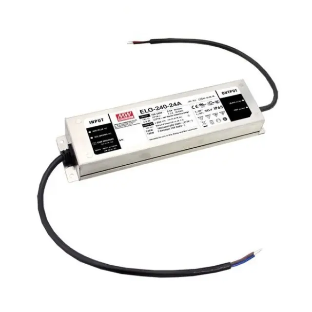 AC-DC Single output LED Driver Mix Mode (CV+CC) with PFC; 3 wire input; Output 24VDC at 10A; Adjust CC/CV with Potentiometer; IP65; Cable output 240W