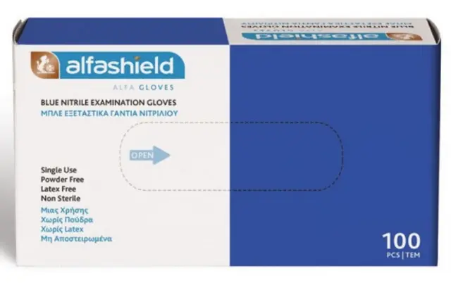 Karabinis Medical Alfashield Alfa Gloves Γάντια Νιτριλίου Χωρίς Πούδρα σε Μπλε Χρώμα 100τμχ MEDIUM 2