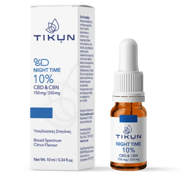 Tikun | Night Time 10% | Έλαιο Κάνναβης σε Υπογλώσσιες Σταγόνες με 10% CBD με Γεύση Κίτρο |10ml