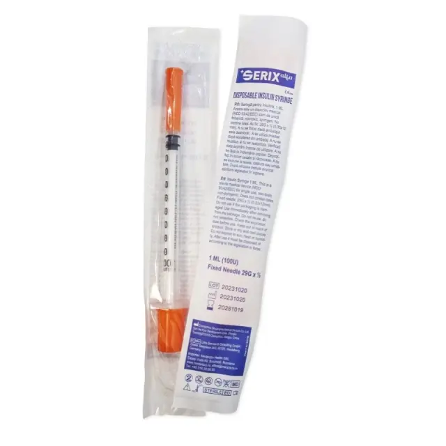 Σύριγγα Ινσουλίνης 1 ml (100U) με Ενσωματωμένη Βελόνα 29G, Serix 2