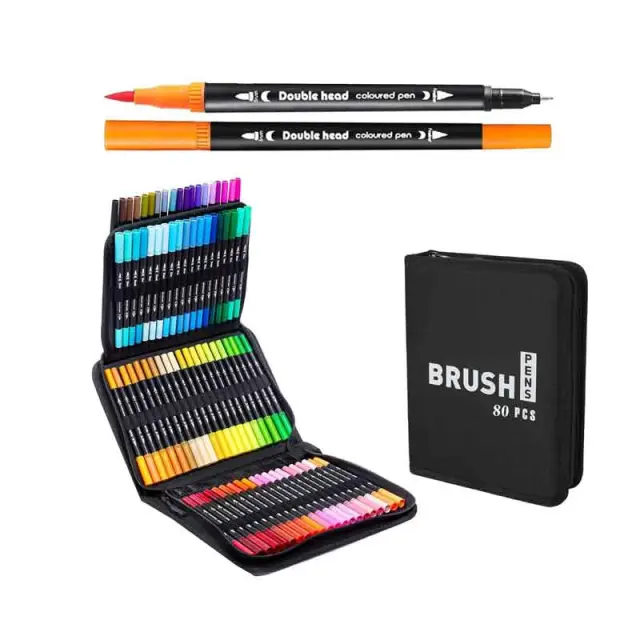 Σετ Μαρκαδόροι Brush Διπλής Μύτης 80 Τεμαχίων με Θήκη - 80pcs Dual Tip Brush Markers Set with Case 0310005