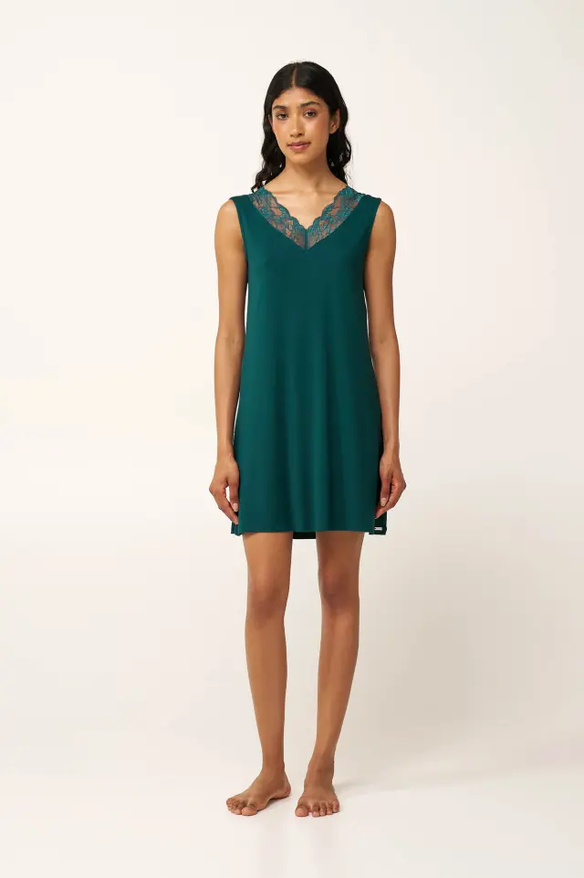 Καλοκαιρινό Νυχτικό Micromodal με Δαντέλα Vamp 24012 GREEN TEAL 3