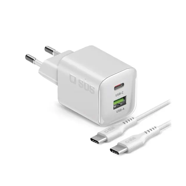 SBS Φορτιστής 30W 1xUSB-C 1x USB-A White (TETRKITGAN1A1C30W)